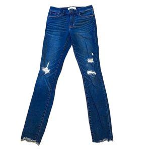 Abercrombie Women’s Denim Jeans Mid Rise Skinny Stretch Dark Distressed 26 Long